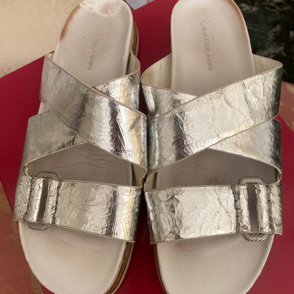 Calvin Klein Jeans Silver Strappy Sandals